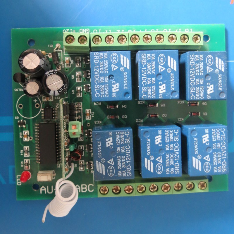 DC12V6路无线遥控继电器开关卷帘平移伸缩门车库门水泵开关RF433