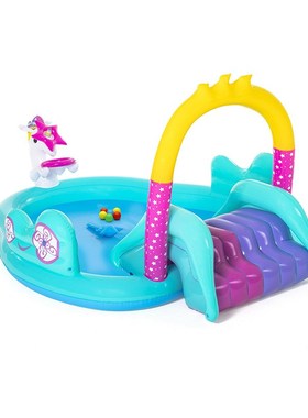 Bestway53097公园水池儿童戏水池喷水池滑梯游泳池充气游泳池