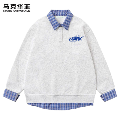 马克华菲卫衣男连帽女秋冬潮牌宽松休闲情侣假两件套头翻领上衣