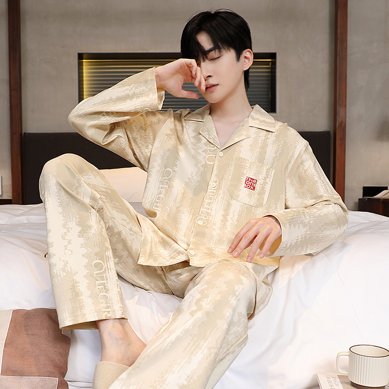 睡衣男士2025新款长袖纯棉春秋季大码青年秋冬薄款开衫家居服套装