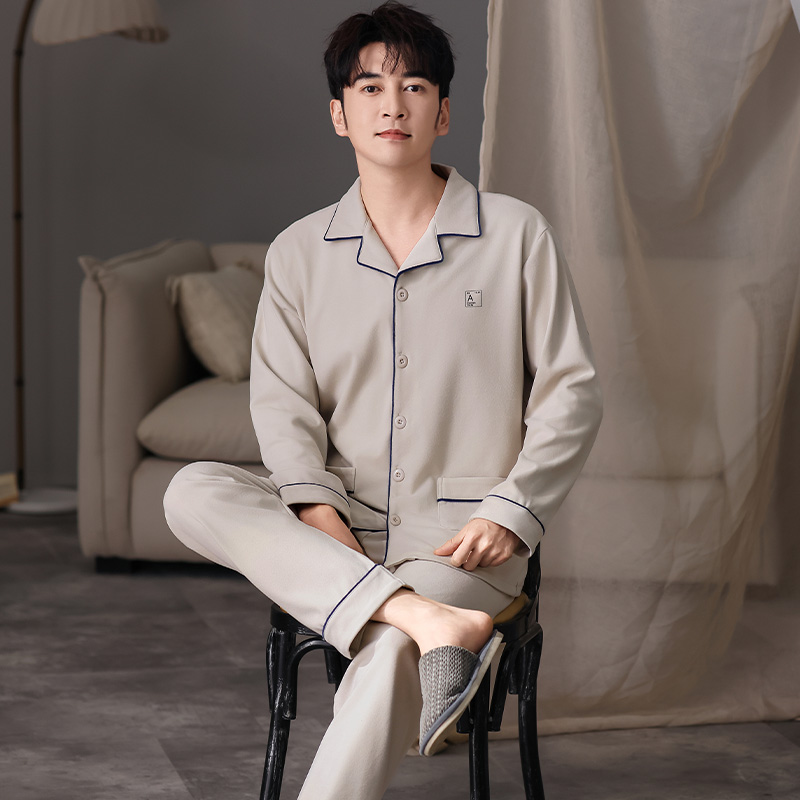 男士德绒睡衣秋冬季薄绒长袖保暖家居服春秋款加厚爸爸套装可外穿