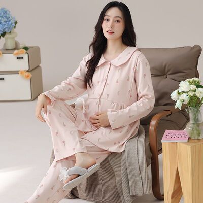 草本出色秋冬款月子服长袖家居服孕妇纯棉睡衣套装产后哺乳服外出