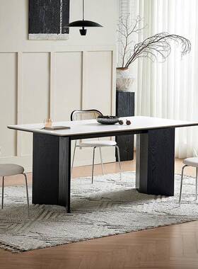 0J现代方约101餐桌德利丰简纯白岩餐桌板家用白蜡木实木长形中古