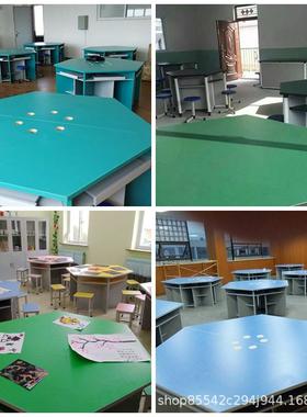 学校微机六机房边形电拼脑桌学生六角zb-11131桌六边桌科学教室接