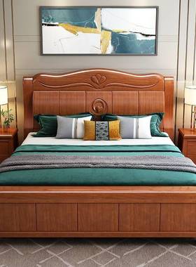 实木床18米双人FDI床中式屉1.5米单人床.卧气压抽储物主床家具