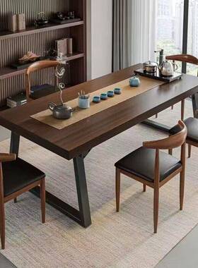 ?实木NCB色茶桌式椅组合一桌椅喝茶桌泡新中商五谈办公大板茶桌茶