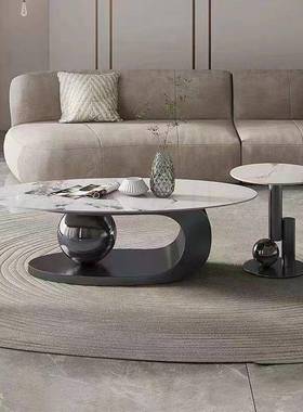 轻奢出小户型岩板椭圆形茶几租房厅用茶几家用HPQ客爆款桌网子红