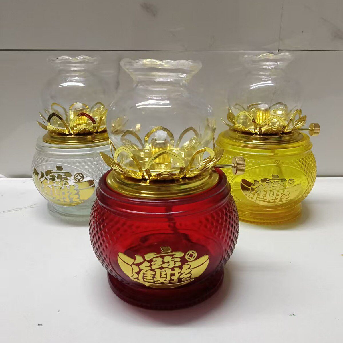 大号72小时防风玻璃酥油灯灯盏水晶莲花油灯佛前供灯家用供佛