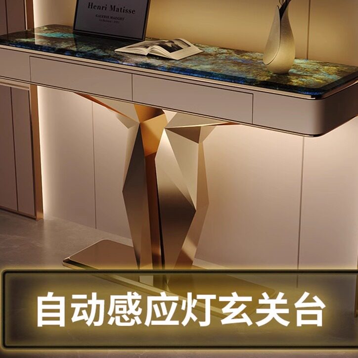 轻奢透光超晶大理石玄关台入户端景台过道走廊装饰条案储物玄关桌
