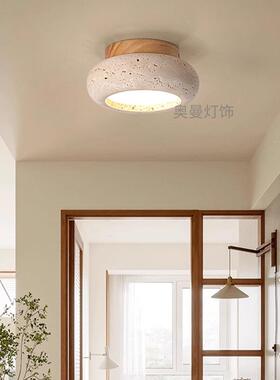 新中式过道吸顶阳灯中古门奶油风台55620玄关廊口入户复古胡桃木l