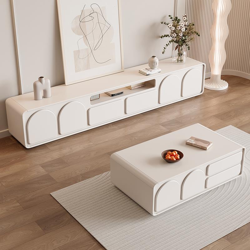 落奶油风法式厅圆角白电视柜茶ltao7809几组合现代约客家用小户地