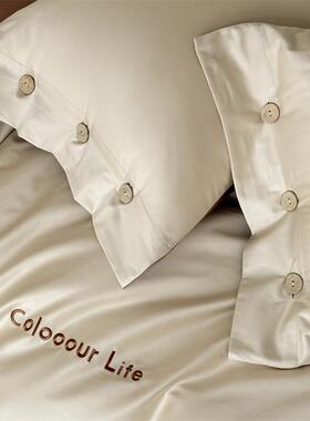 高丝端ysm10171滑0s支全棉绒刺绣贡缎长棉四件套纯棉纯色拼6色床