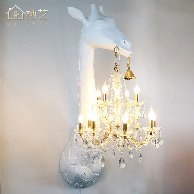 长颈鹿头水晶壁灯现代设计师款