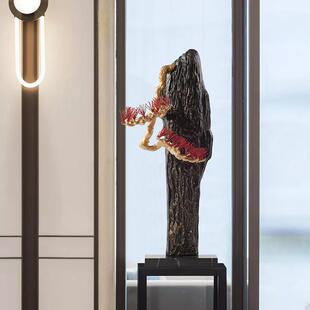 新中式崖柏仿真迎客松树摆件MC-TY-21酒工店别墅关走廊过假道山雕