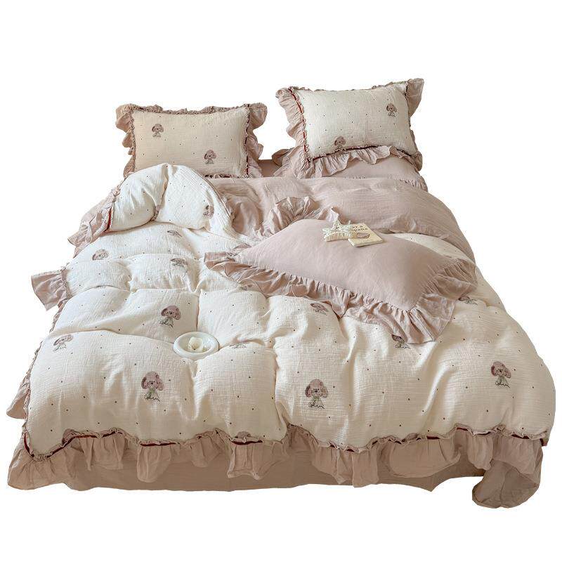 可爱卡通小狗棉床皱皱纱四套件套儿童全棉纯双层纱被罩床单上2025