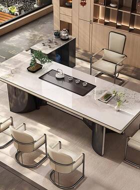 岩板茶桌现一代办公茶烧台水QFE壶一体大板桌高端茶桌椅组台合桌