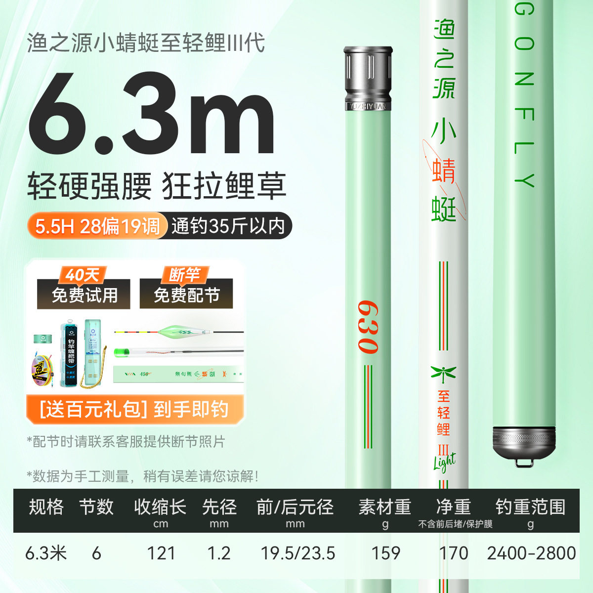 渔之源小蜻蜓鱼竿至轻鲤三代超轻硬手杆19调黑坑野钓套装到手即钓