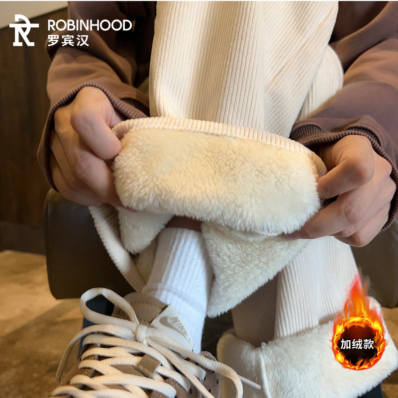 加绒加厚长裤子羊羔绒内里男款