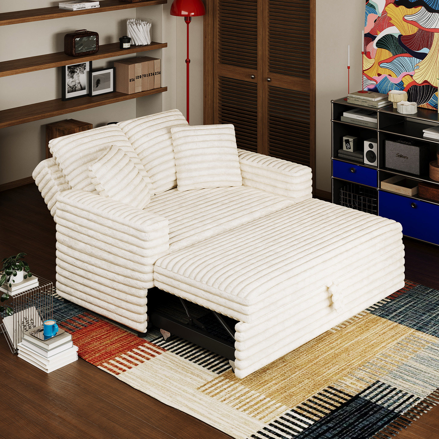 Belffin2026新款复古粉色奶油风沙发床可折叠云朵单双人公寓两用