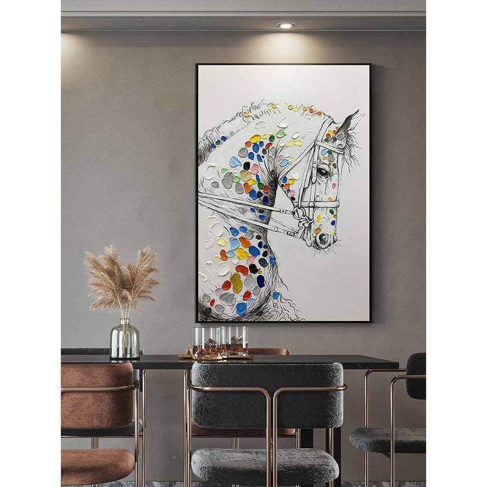 纯画SQ5302手绘油画动物马挂新中式竖版书房玄关画装饰玄幻壁画幅图片