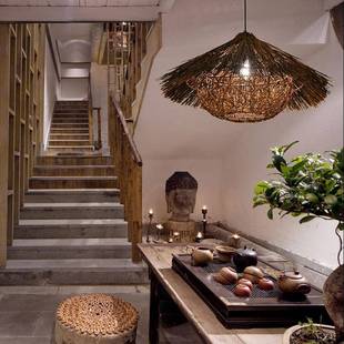 日吊式古饭竹编藤艺灯创意个性复古吧台餐仿厅茶楼民店44宿鸟巢灯