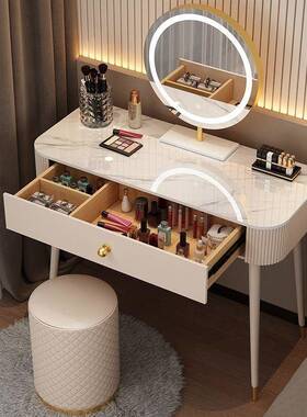 实木岩板台面卧室梳纳妆台现简约红网化妆台轻奢WNZ风收书代桌化