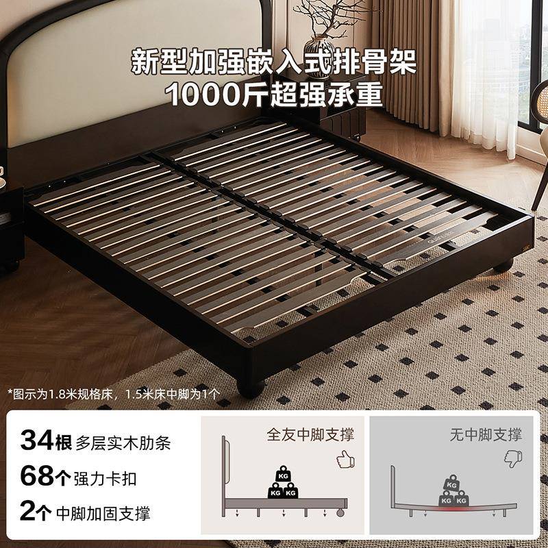 法式复古皮艺床卧室包科技软皮床实木APM脚人大双床