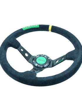 跨镜热销14英寸TAAT汽车K改装快拆方向盘通A用绒皮深赛车凹LWN转