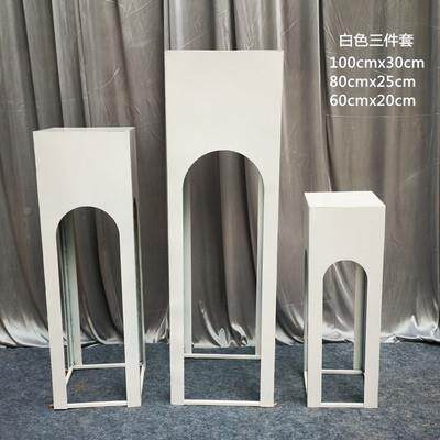 新款置婚庆道具94*42*42铁艺圆台柱甜品迎宾区意布甜品桌蛋糕台橱