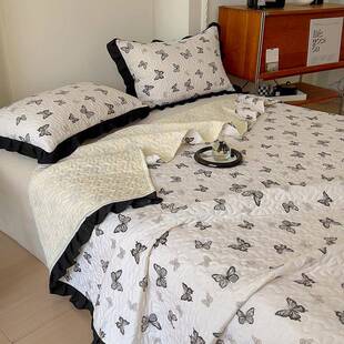 新款赫印本风花边软糯水洗棉法式花床盖磨床裙三件套四GWA件套加