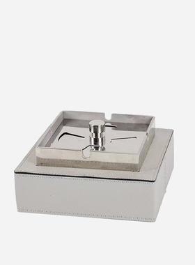 代轻奢金属大石理件皮革烟灰缸软装摆现办公室客厅样板间酒tj#yhl