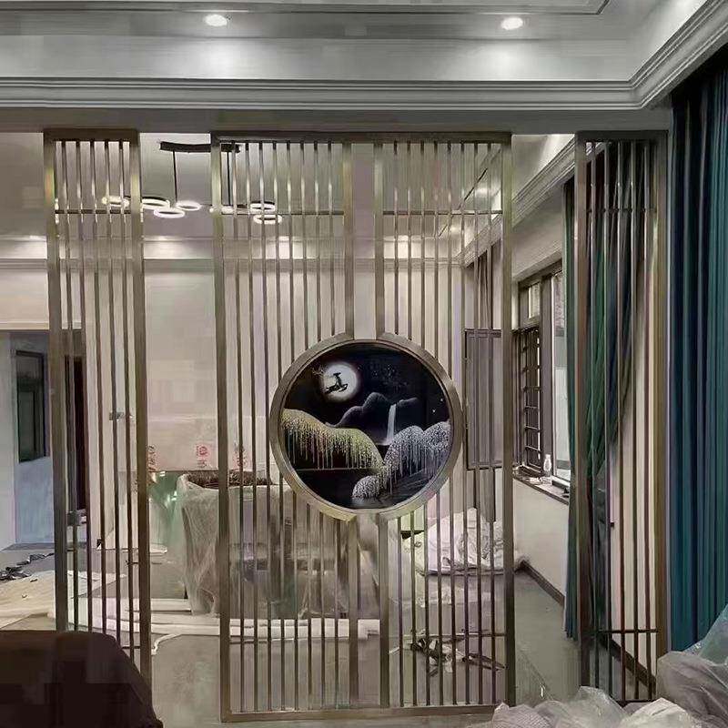 造中式金属镂空屏sy0814风断办公室背不锈钢炫光景金隔属墙雕花型