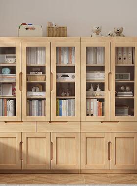 HOQ木书柜实带玻璃门家用多层置物奶油风客厅储物柜柜组合学收纳