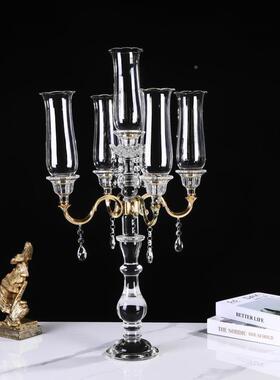 厂欧式复古五头水晶婚璃蜡烛玻台软装饰品ZRF庆餐桌家烛台摆件