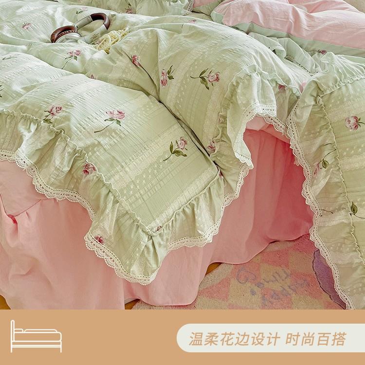 FDX韩式公主风泡泡纱床四件套床上裙棉水洗花边被套床单三件套款