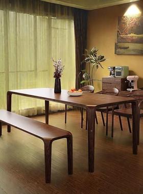 北美胡桃实桌木餐长方用形榫卯茶桌家轻奢简约原木80058木现代书