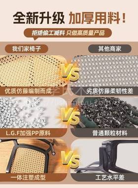 藤编椅塑料椅子家用叠放餐休闲靠背凉椅小型餐桌椅带KOM网格藤编