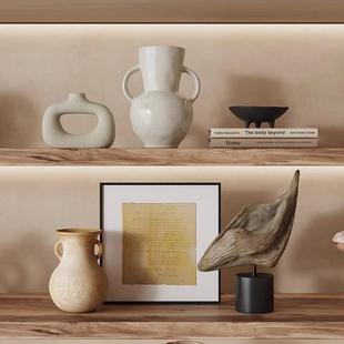 侘风组格MDT合摆件陶装饰大现代复古原木风民宿酒瓷店开放书柜摆