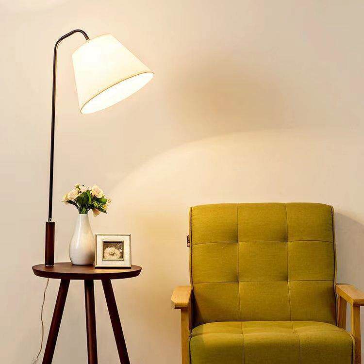 简约落地灯客厅书房原木创意茶几床头实木置物架一体立式台灯直销