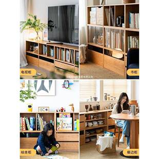 实木书柜矮柜地书架架置物无品牌/组合电柜视柜边柜格落子简约储