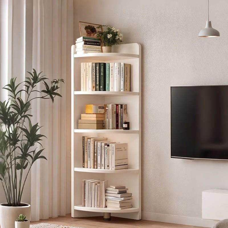 实木转角书架落地置物架靠墙三角柜客厅儿童家用收纳柜子多层书柜