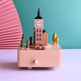 欧式现代大笨钟英伦风格木制工艺品建筑模型旅游纪念品会动的小车