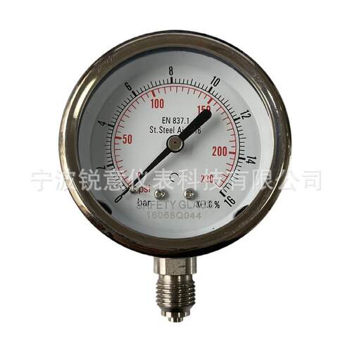 安全玻璃耐震压力表 水处理16BAR 230PSI 欧盟EN837-1 316材质表