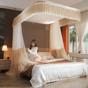 CBA双层轨道蚊帐U型铝合金导轨蚊帐1.8米床遮光加密加厚宫廷落地