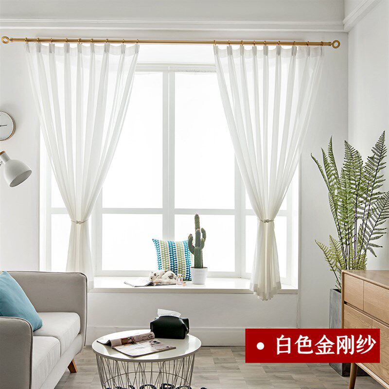 防勾丝金刚纱窗帘透光半透人飘逸白色纱帘飘窗阳台窗纱成品