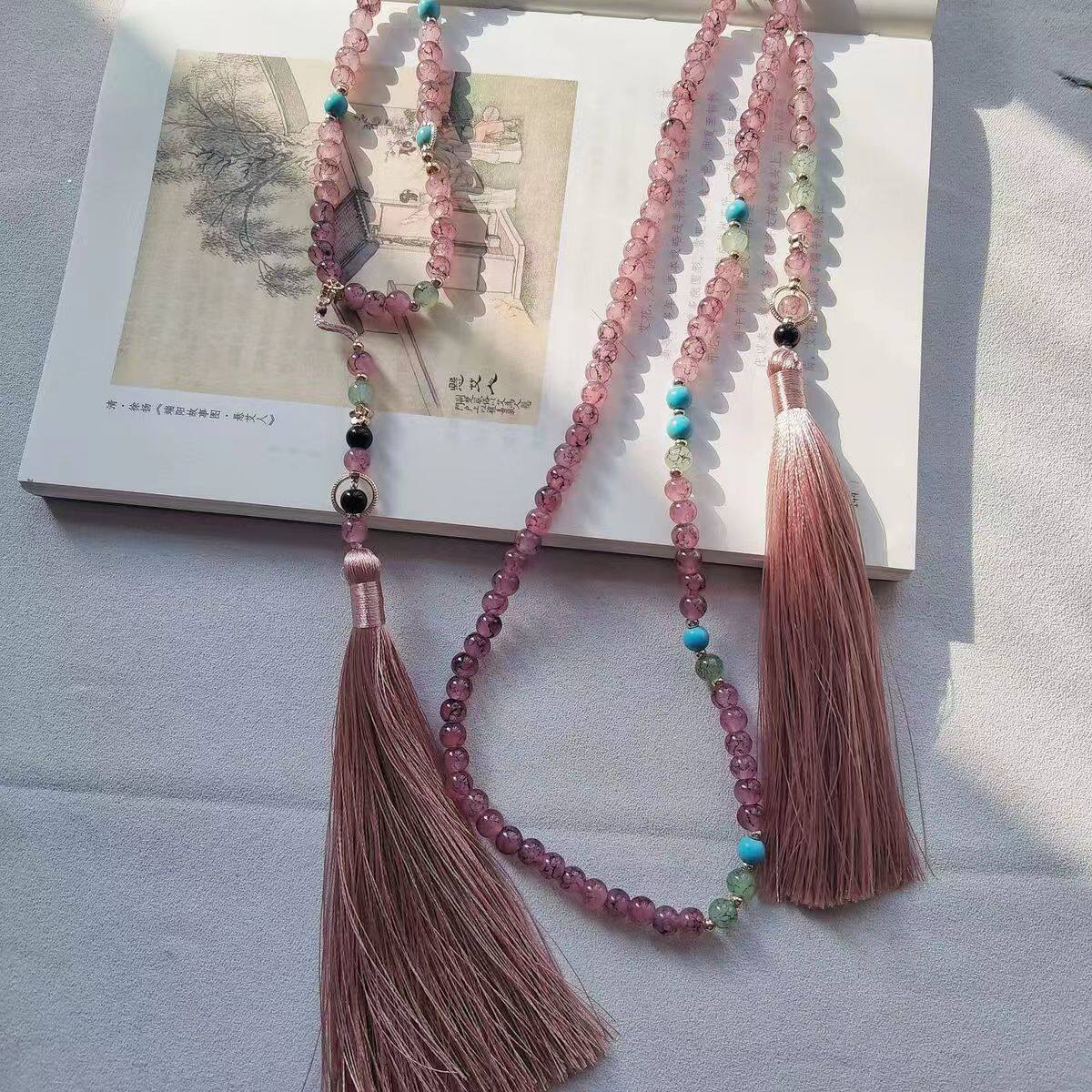 民族风斜挎c珠链新中式日常穿搭配饰国风背背链文玩饰品马面裙璎