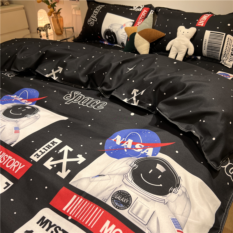 航天局ASA黑h色床上四件套时尚潮流北欧被套床单男宿舍三件套