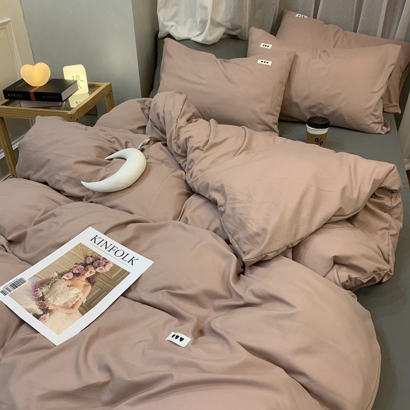 韩式is简约豆沙水洗棉四件套纯色床笠1.8被套学生V宿舍床单三件套