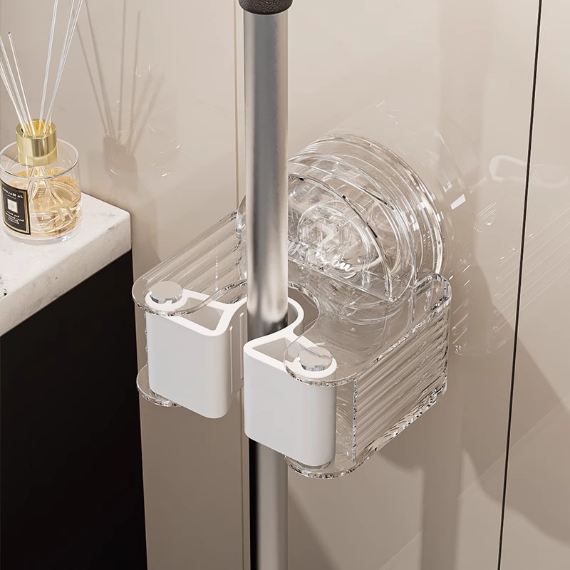 壁挂式吸盘拖把i架收纳架家用浴室简约壁挂置物卡扣固定扫把免打