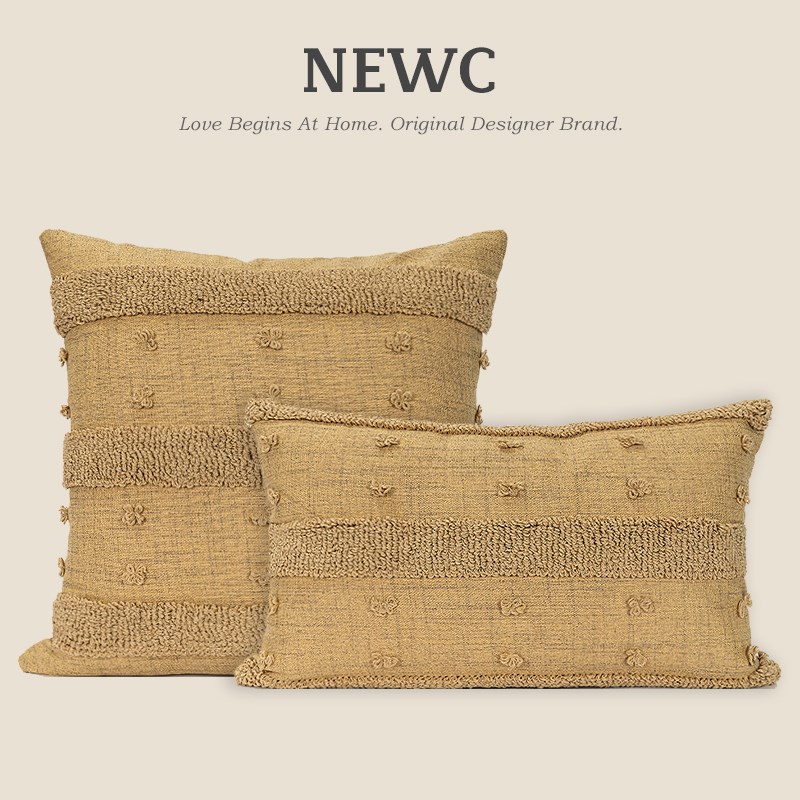 EWC新宸优品g复古怀旧地毯毛巾绣花抱枕套姜黄色客厅沙发靠垫腰枕